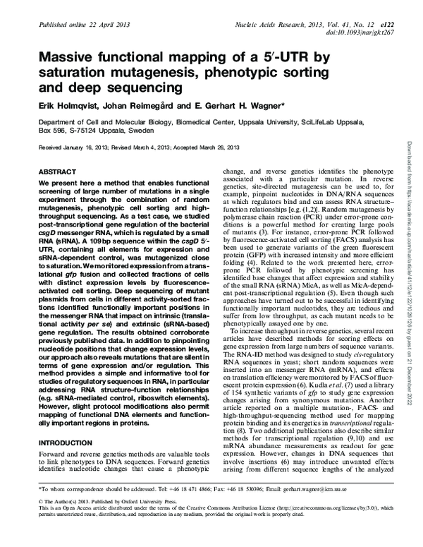 (PDF) Massive functional mapping of a 5′-UTR by saturation mutagenesis ...