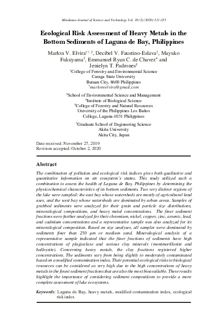 (PDF) Ecological Risk Assessment of Heavy Metals in the Bottom ...