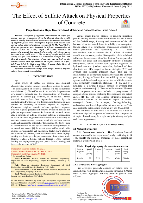 (PDF) The Effect of Sulfate Attack on Physical Properties of Concrete
