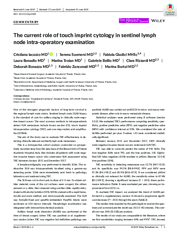 (PDF) The current role of touch imprint cytology in sentinel lymph node ...