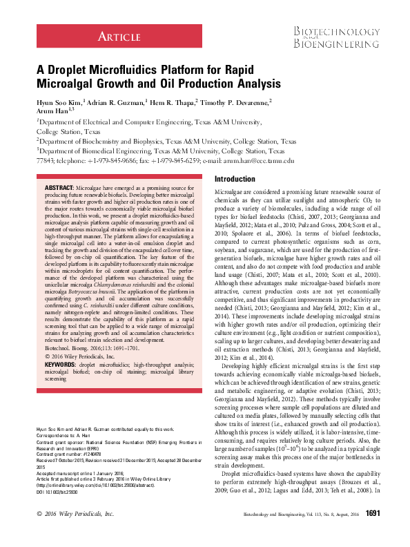 (PDF) A droplet microfluidics platform for rapid microalgal growth and ...