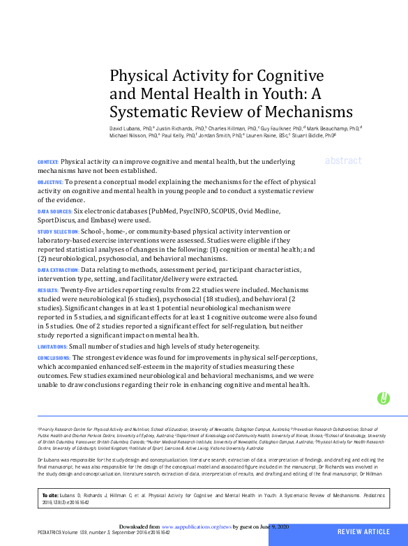 (PDF) Physical Activity for Cognitive and Mental Health in Youth: A ...