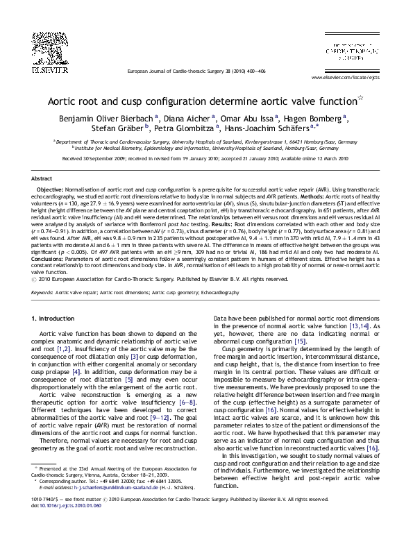 (PDF) Aortic root and cusp configuration determine aortic valve function☆