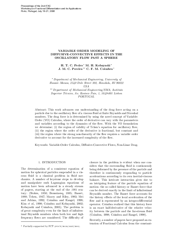 (PDF) Variable Order Modeling of Diffusiveconvective Effects on the