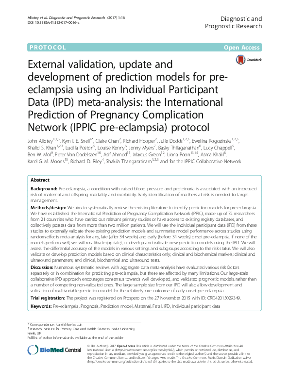 (PDF) External validation, update and development of prediction models