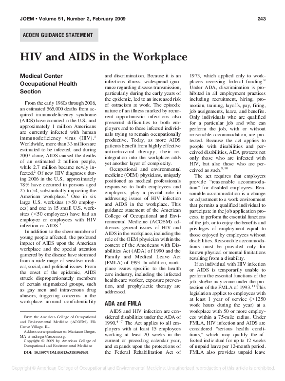 (PDF) HIV and AIDS in the Workplace