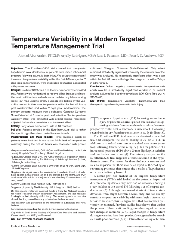 (PDF) Temperature Variability in a Modern Targeted Temperature ...