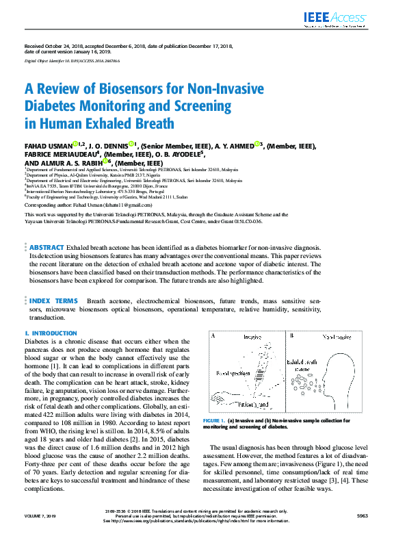 (PDF) A Review of Biosensors for Non-Invasive Diabetes Monitoring and ...