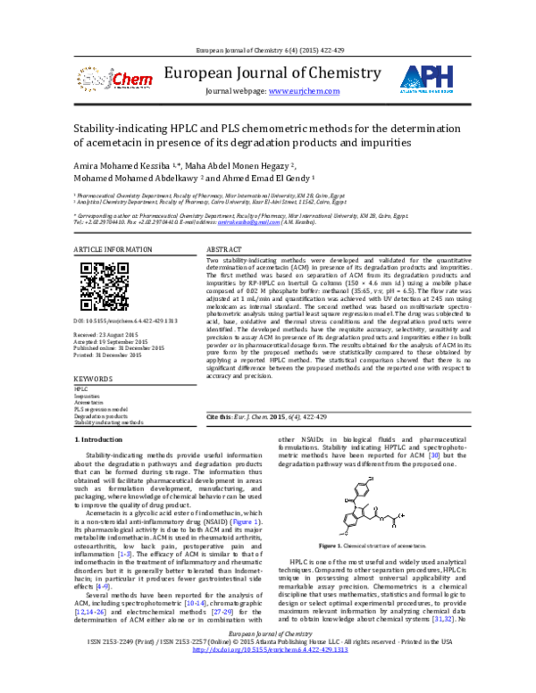 (PDF) Stability-indicating HPLC and PLS chemometric methods for the ...