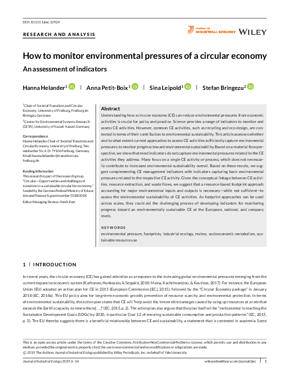 (PDF) How to monitor environmental pressures of a circular economy: An ...