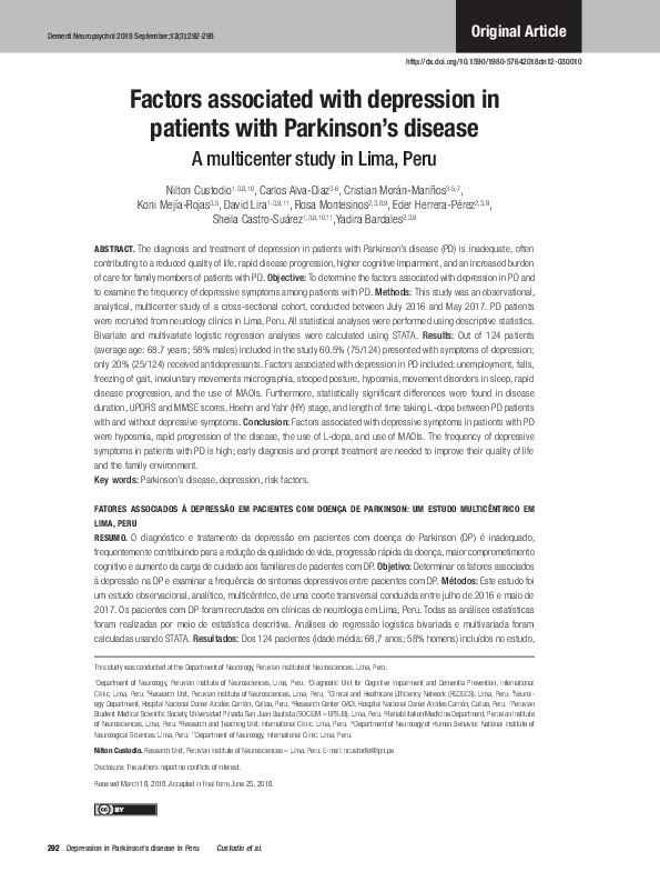 (PDF) Factors associated with depression in patients with Parkinson's ...