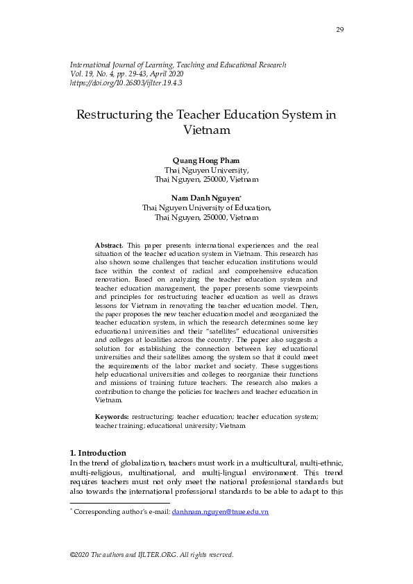 (PDF) Restructuring the Teacher Education System in Vietnam
