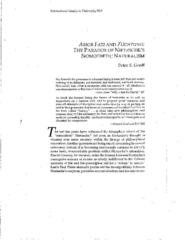 (PDF) Amor Fati and Züchtung The Paradox of Nietzsche's