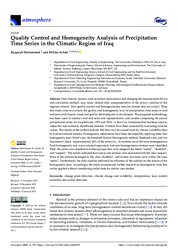 (PDF) Quality Control and Homogeneity Analysis of Precipitation Time ...