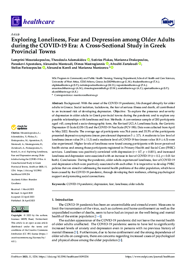 (PDF) Exploring Loneliness, Fear and Depression among Older Adults ...