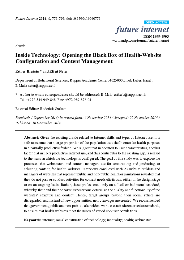 (PDF) Article Inside Technology: Opening the Black Box of Health ...