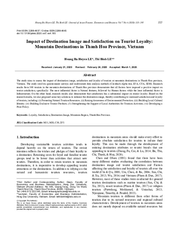 (PDF) Impact of Destination Image and Satisfaction on Tourist Loyalty ...