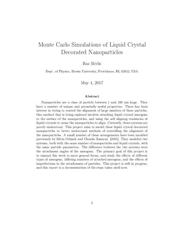 (PDF) Monte Carlo Simulations of Liquid Crystal Decorated Nanoparticles