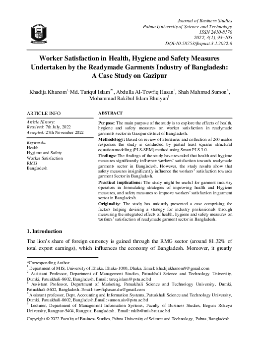 (PDF) Worker Satisfaction in Health, Hygiene and Safety Measures ...