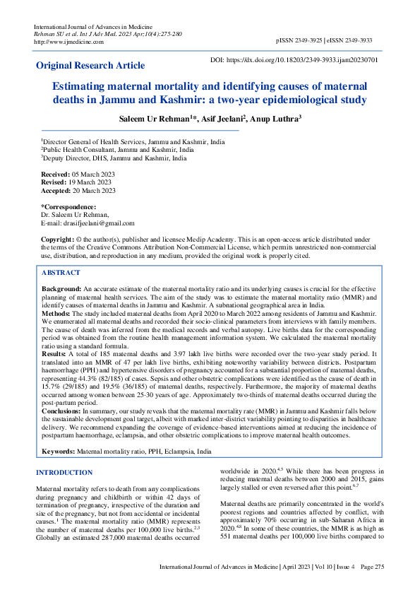 (PDF) Estimating maternal mortality and identifying causes of maternal ...