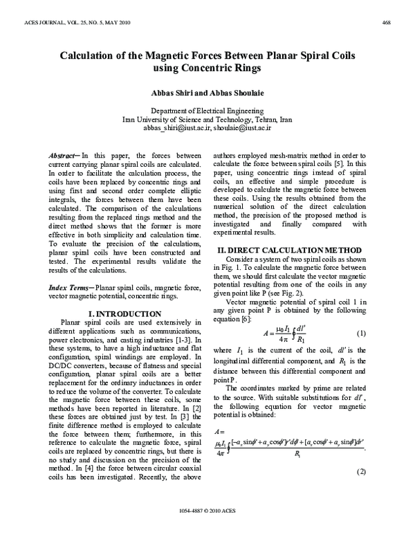 (PDF) Calculation of the Magnetic Forces Between Planar Spiral Coils ...