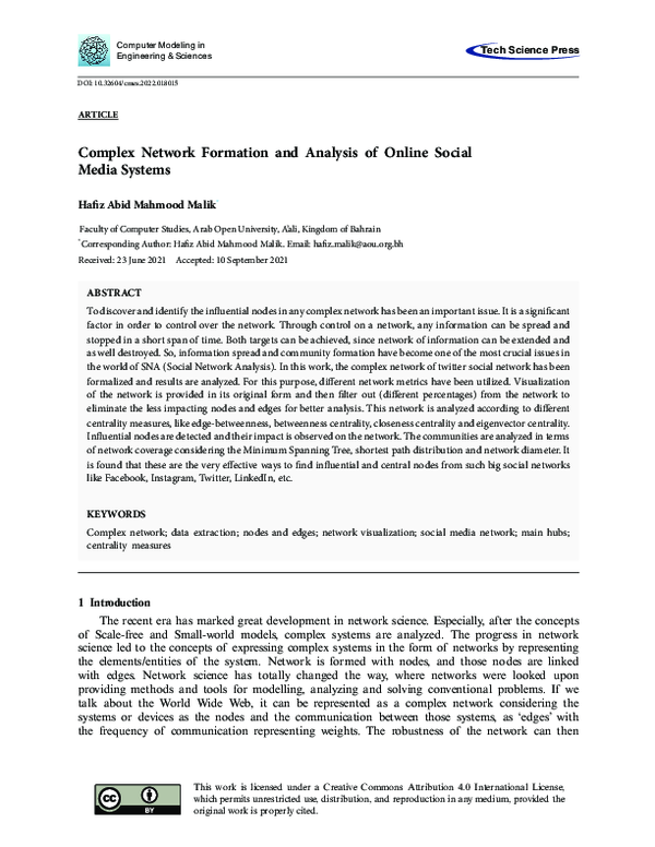 (PDF) Complex Network Formation and Analysis of Online Social Media Systems