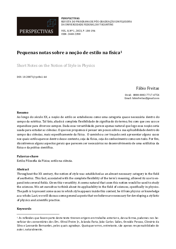 (PDF) Pequenas notas sobre a noção de estilo na física | Fábio Freitas ...