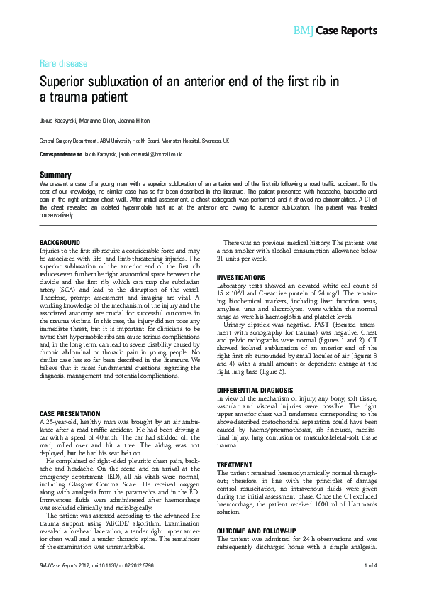 (PDF) Superior subluxation of an anterior end of the first rib in a ...