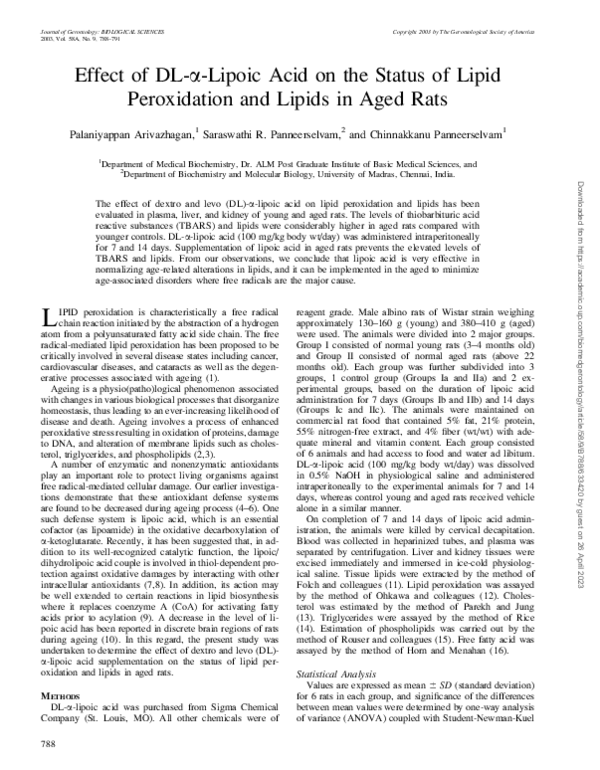 (PDF) Effect of DL- -Lipoic Acid on the Status of Lipid Peroxidation ...