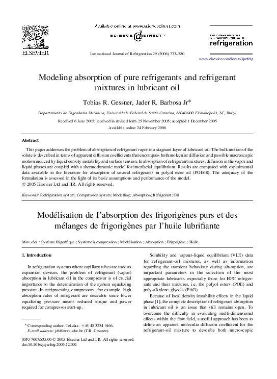 (PDF) Modeling absorption of pure refrigerants and refrigerant mixtures