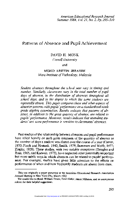 (PDF) Patterns of Absence and Pupil Achievement