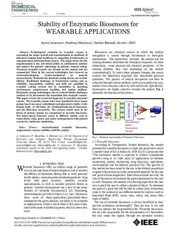 (PDF) Stability of Enzymatic Biosensors for Wearable Applications