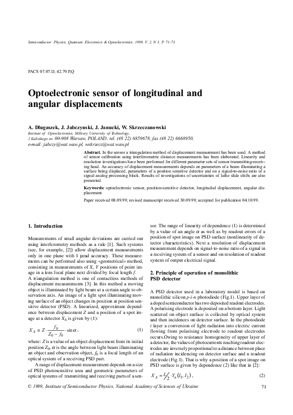 (PDF) Optoelectronic sensor of longitudinal and angular displacements