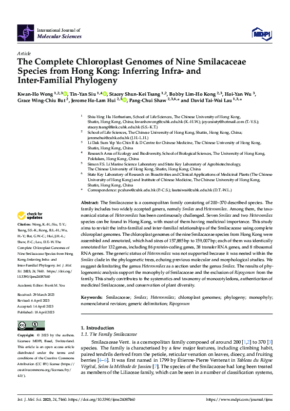 (PDF) The Complete Chloroplast Genomes of Nine Smilacaceae Species from ...