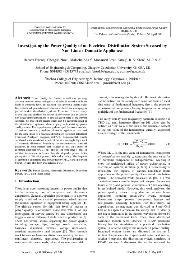 (PDF) Investigating the power quality of an electrical distribution ...