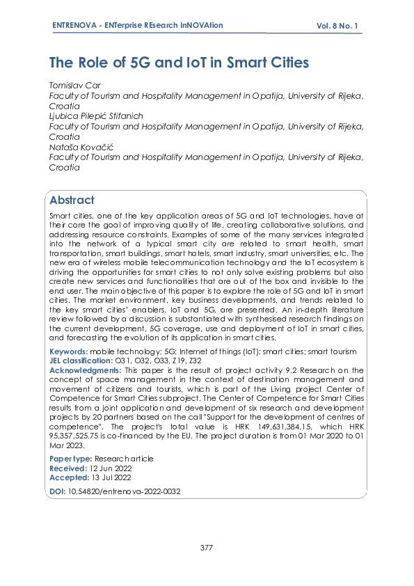 (PDF) The Role of 5G and IoT in Smart Cities