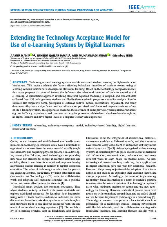 (PDF) Extending the Technology Acceptance Model for Use of e-Learning ...