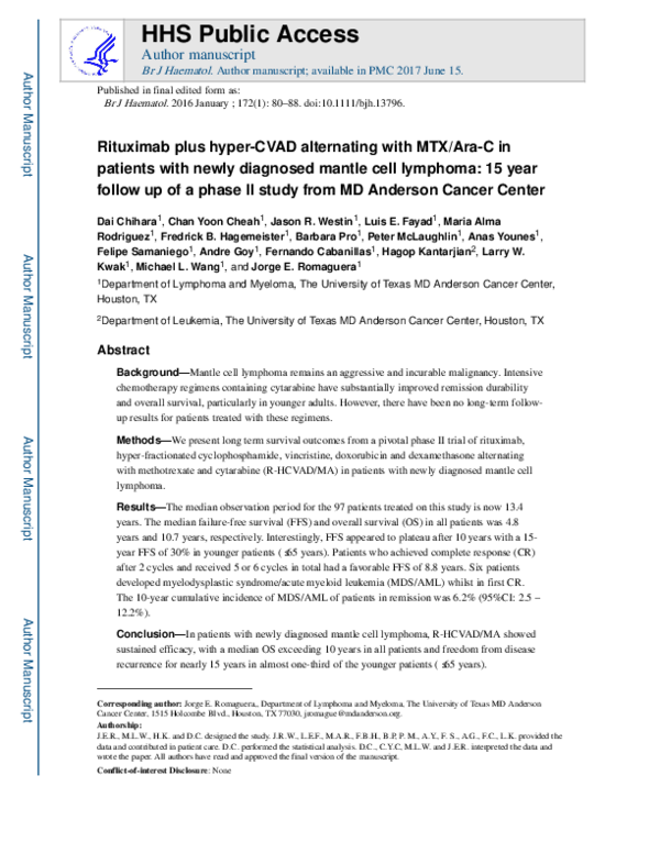 (PDF) Rituximab plus hyper-CVAD alternating with MTX/Ara-C in patients ...