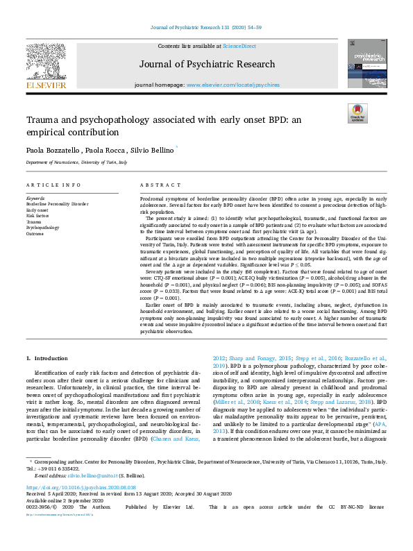 (PDF) Trauma and psychopathology associated with early onset BPD: an ...