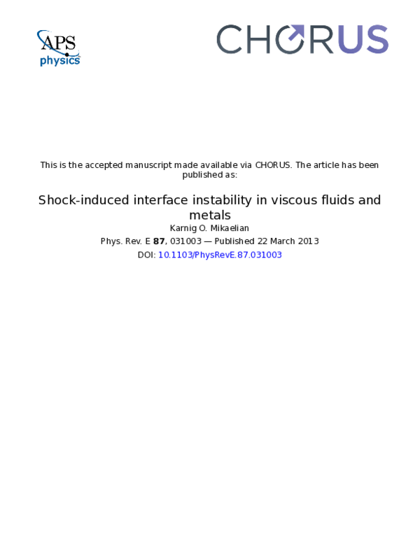 (PDF) Shock-induced interface instability in viscous fluids and metals