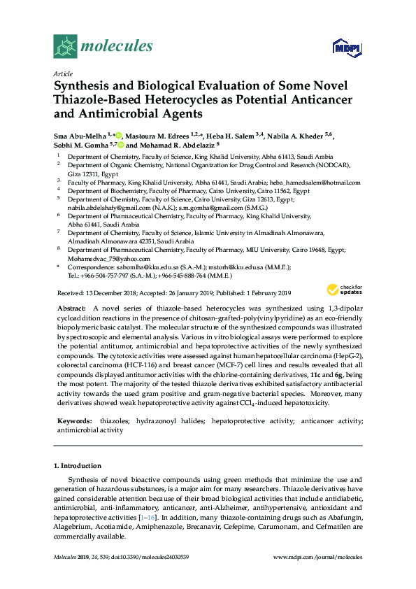 (PDF) Synthesis and Biological Evaluation of Some Novel Thiazole-Based ...