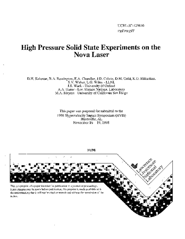 (PDF) High pressure solid state experiments on the nova laser