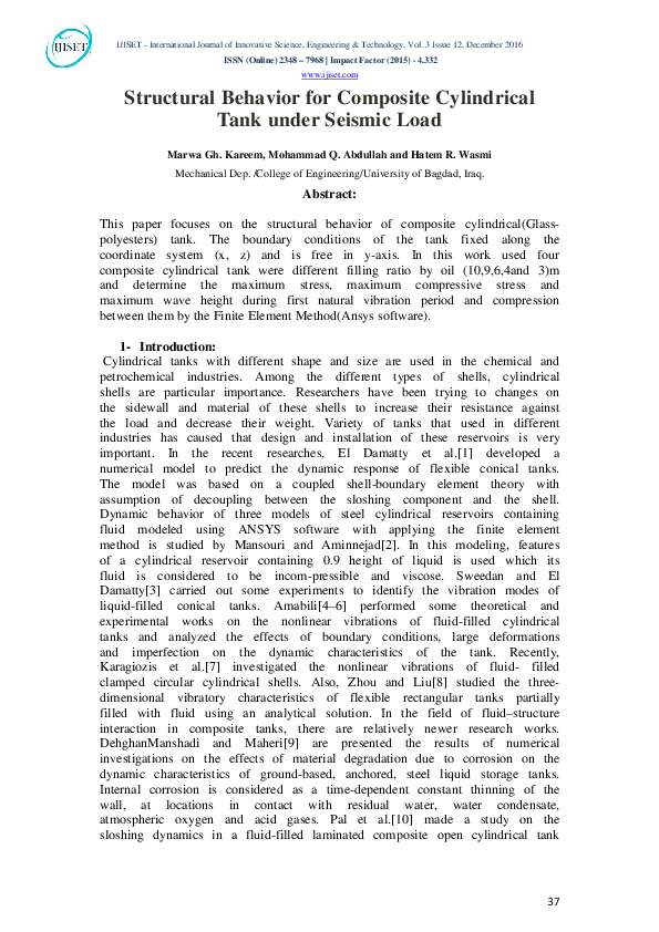 (PDF) Structural Behavior for Composite Cylindrical Tank under Seismic Load