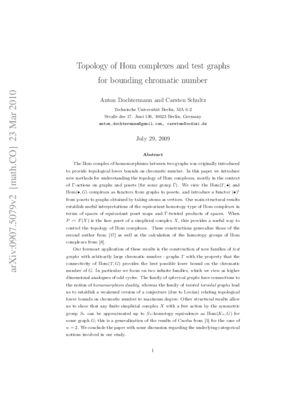 (PDF) Topology of Hom complexes and test graphs for bounding chromatic ...