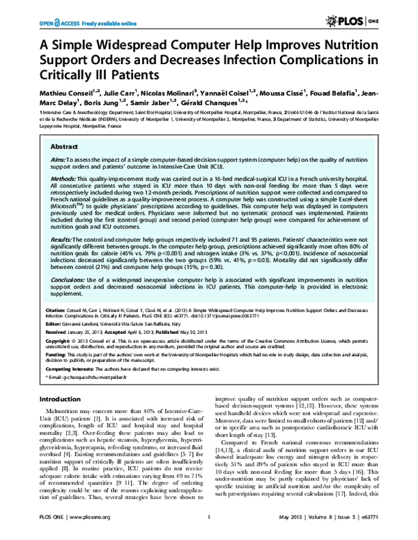 (PDF) A Simple Widespread Computer Help Improves Nutrition Support ...