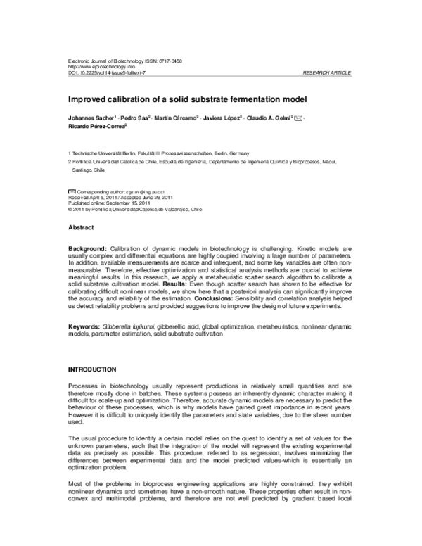 (PDF) Improved calibration of a solid substrate fermentation model