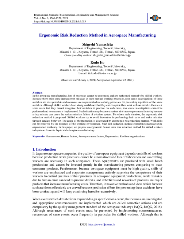 (PDF) Ergonomic Risk Reduction Method in Aerospace Manufacturing