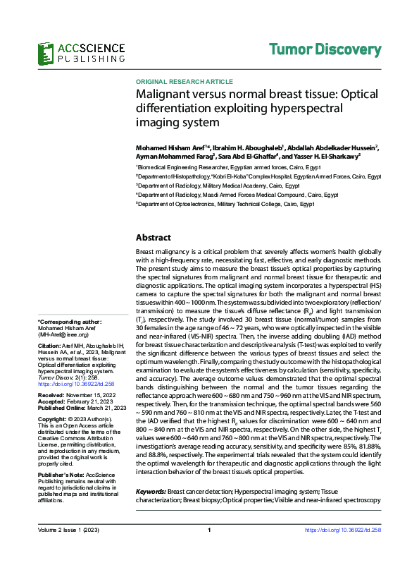 (PDF) Malignant versus normal breast tissue: Optical differentiation ...