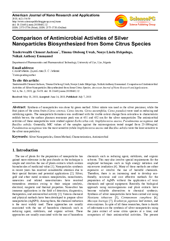 (PDF) Comparison of Antimicrobial Activities of Silver Nanoparticles ...