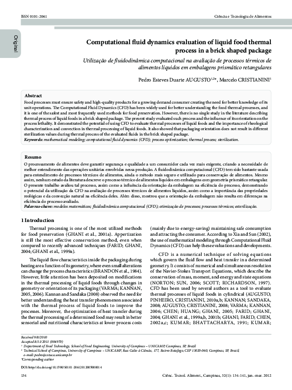 (PDF) Computational fluid dynamics evaluation of liquid food thermal ...